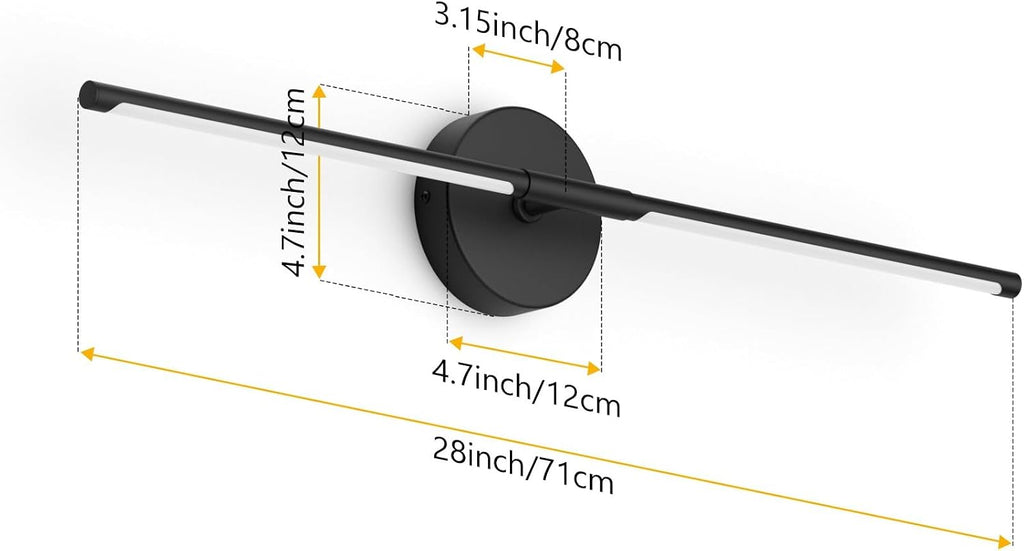 28In Black Wall Sconce Set of Two Hardwired 3000K LED Modern Wall Light Fixture 360° Rotatable for Living Room