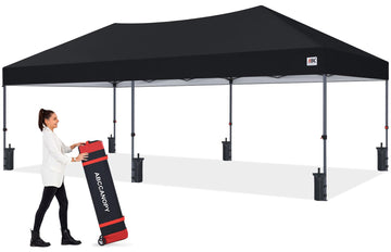 10x20 Pop Up Canopy Tent, Heavy Duty Weather Protection, Black