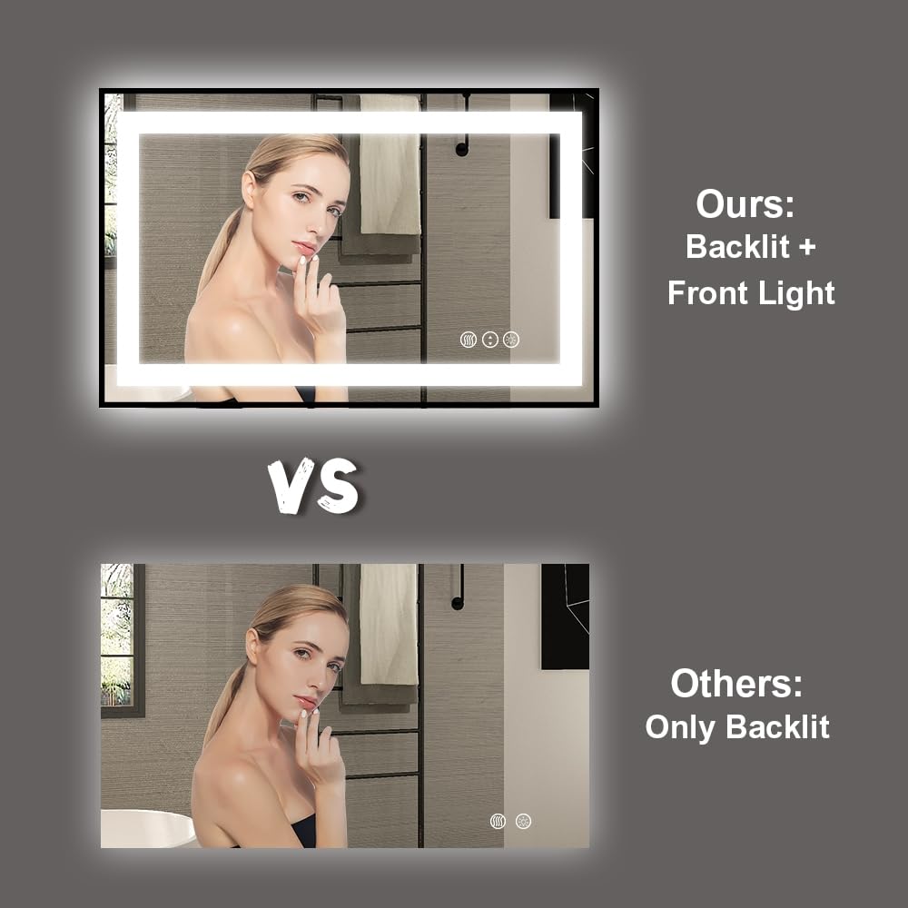 20"X28" LED Bathroom Mirror with Black Frame, Front Lit and Backlit
