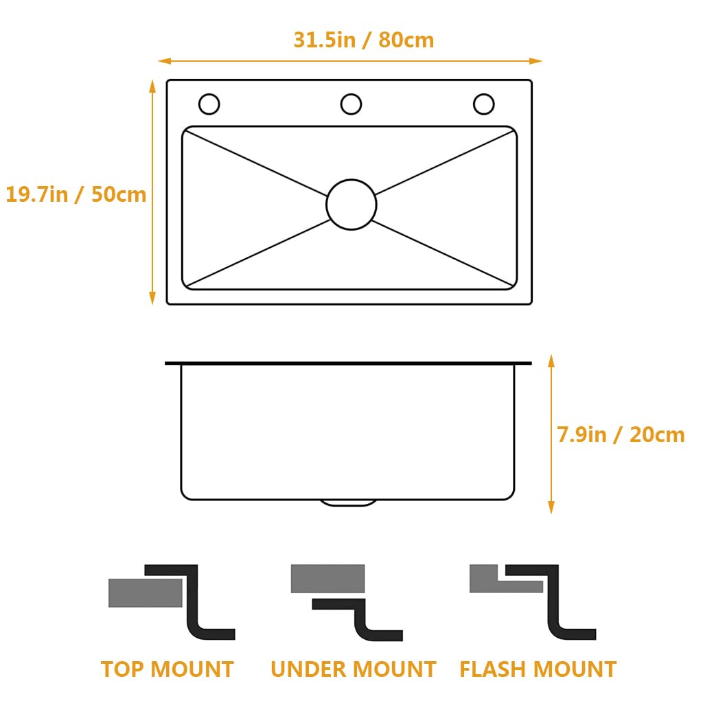 Black Stainless Steel Kitchen Sink, 16 Gauge Single Bowl Workstation Sink, Drop In/Topmount Farmhouse Sink with