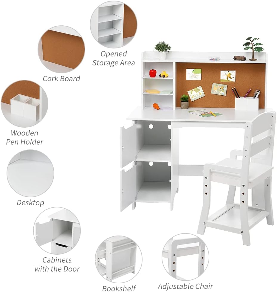 Wooden Study Desk and Chair Set for Boys and Girls