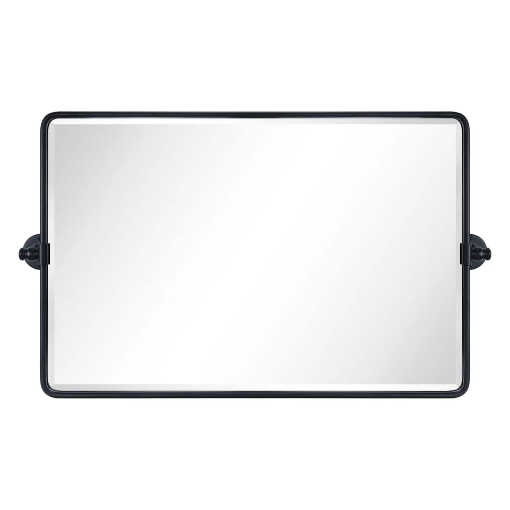 Horizontal Farmhouse Black Metal Framed Rounded Pivot Rectangle Bathroom Mirror Tilting Beveled Vanity Mirrors for