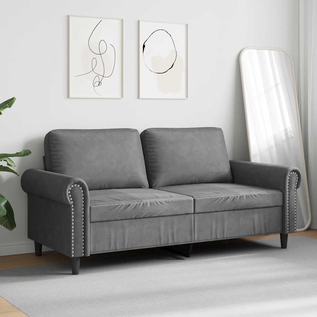 Velvet 2-Seater Sofa Dark Gray 55.1 Inches, Small Loveseat with Sturdy Metal Frame, Thickly Padded Seat and Back