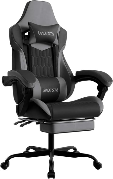 Gaming Chair with Footrest, High Back Gaming Chairs PVC Leather Ergonomic Gamer Chair with Adjustable Headrest Lumbar