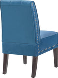 Blue Velvet Dining Chairs, DRM'SCUUM Comfy Dining Room Chairs, Soft Blue Velvet with Fabric Buttons and Nails