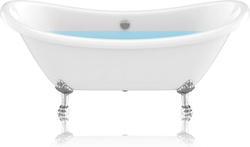 Clawfoot Series One Piece Belissima Double Slipper Acrylic Tub in White|69.29 in. L x 28.35 in. W x 30.12 in. H |