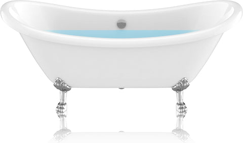 Clawfoot Series One Piece Belissima Double Slipper Acrylic Tub in White|69.29 in. L x 28.35 in. W x 30.12 in. H |