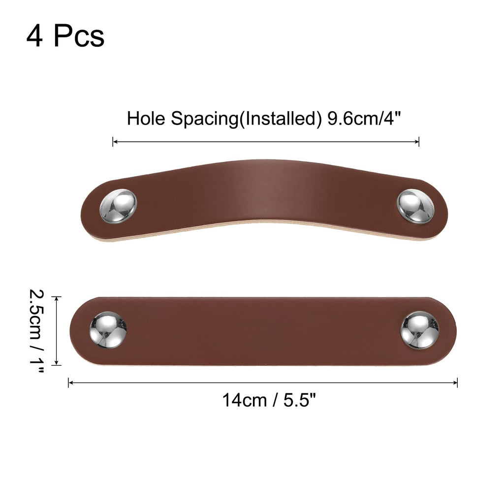 4 Packs Leather Drawer Pulls, Double Hole Leather Drawer Knobs Furniture Dresser Handles Pulls with Screws