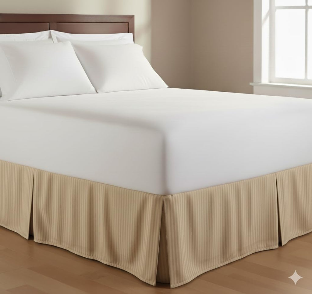 Damask Striped 300-Thread-Count, 100-Percent Cotton California King Pleated Tailored, 15-Inch Drop, Split Corners Bed