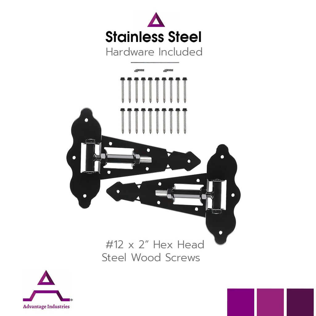 8" Self-Closing "T" Hinge | Industrial Stainless-Steel Gate Hinge | Horizontal Adjustable | Heavy-Duty Enclosed