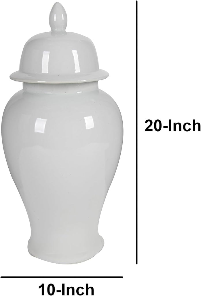 Decorative Porcelain Ginger Jar with Finial Lid, Large, White