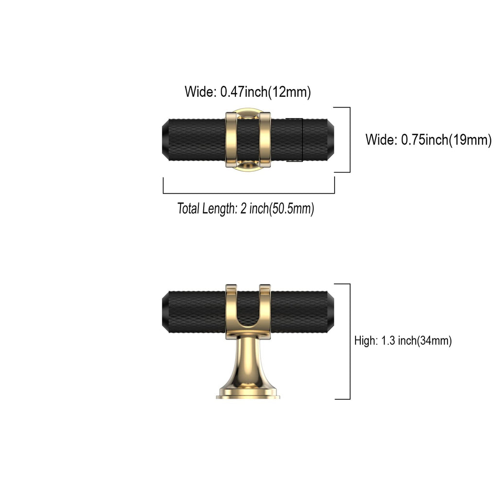 10 Pack Gold and Matte Black Knurled Cabinet Knobs for Dresser Kitchen Knobs for Cabinets Single Hole Cabinet Pulls