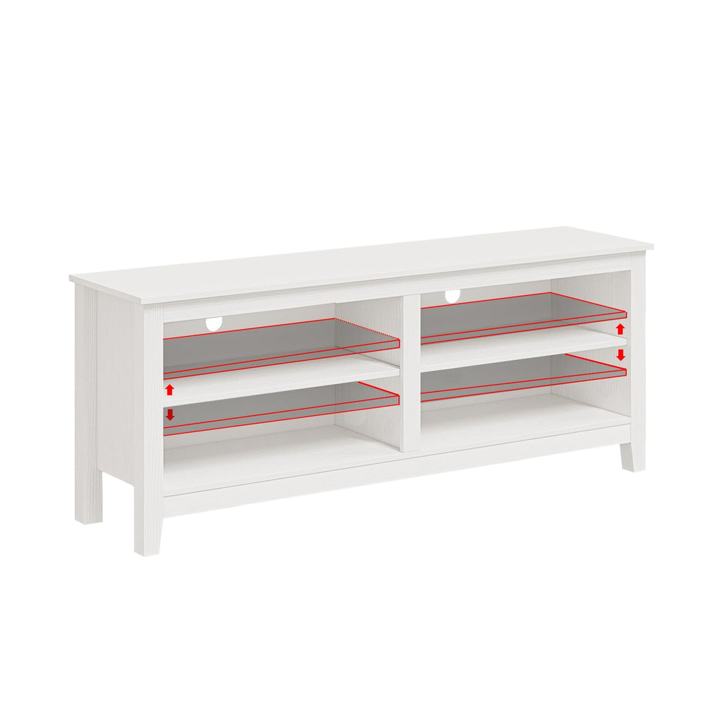 Modern TV Stand for 65 inch TV, White Wood TV Cabinet with 4 Open Storage Shelves, Fits 50-65 Inch TVs, 55 Inches W x
