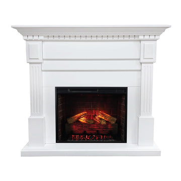 Augustine White Mantel Package 55" W x 48" H with 28 Inch Electric Fireplace Insert - 400 SqFt Heater 5 Flame Colors