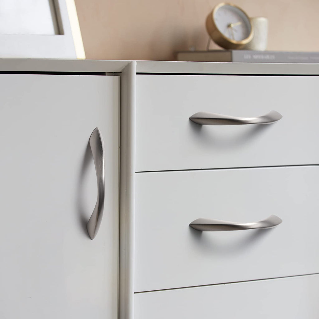 5 Pack Brushed Nickel Cabinet Pulls 3 Inch Arch Twisted Silver Handles Drawer Kitchen Cupboard Bathroom Dresser