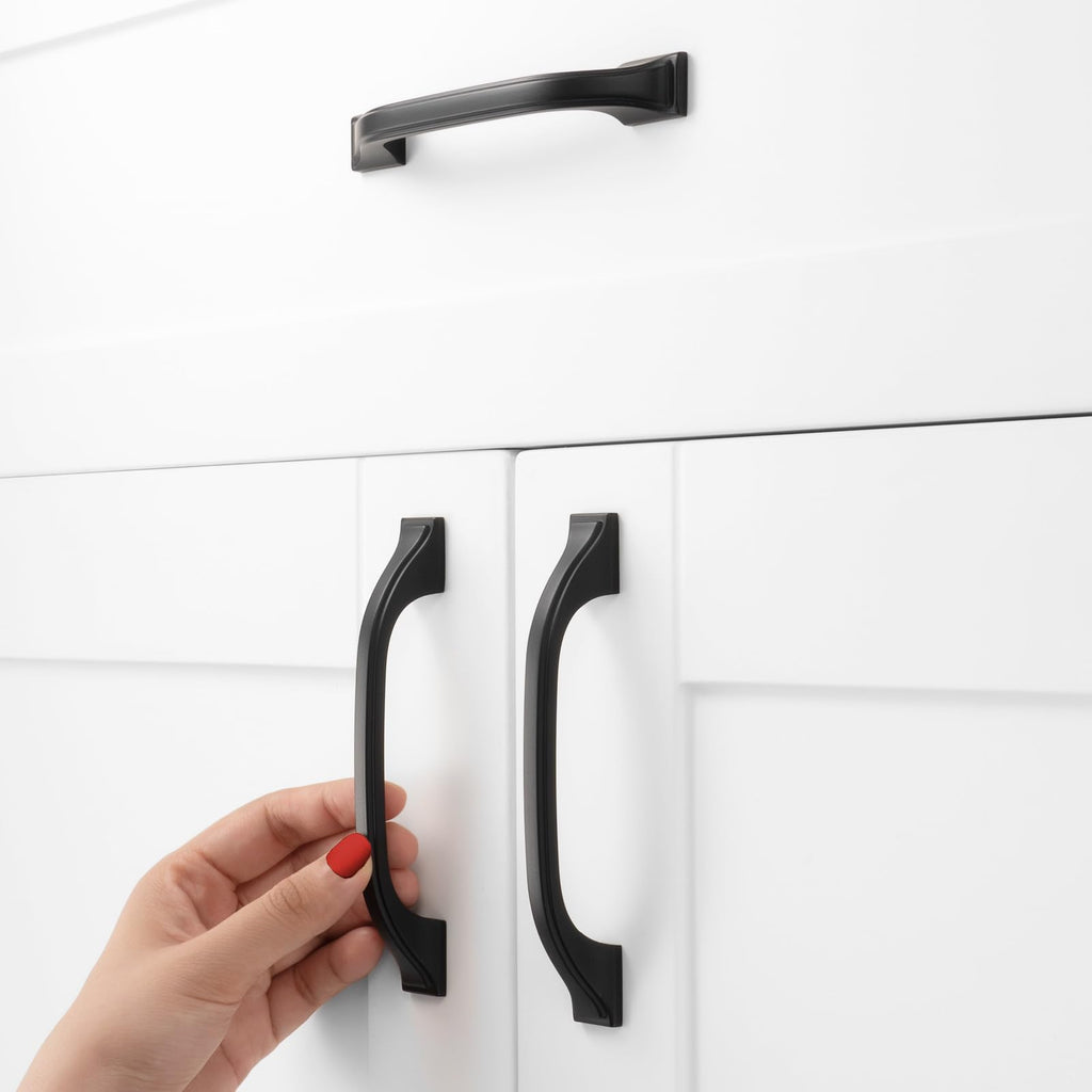 Matte Black Cabinet Pulls 3-3/4 Inch Solid Drawer Pull 10 Pack 8222