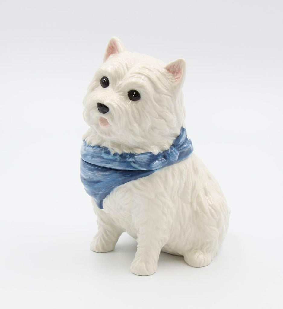 Gifts Fine Porcelain Westie Western Terrier with Blue Bandana Dog Treat or Candy Jar, 7-1/4