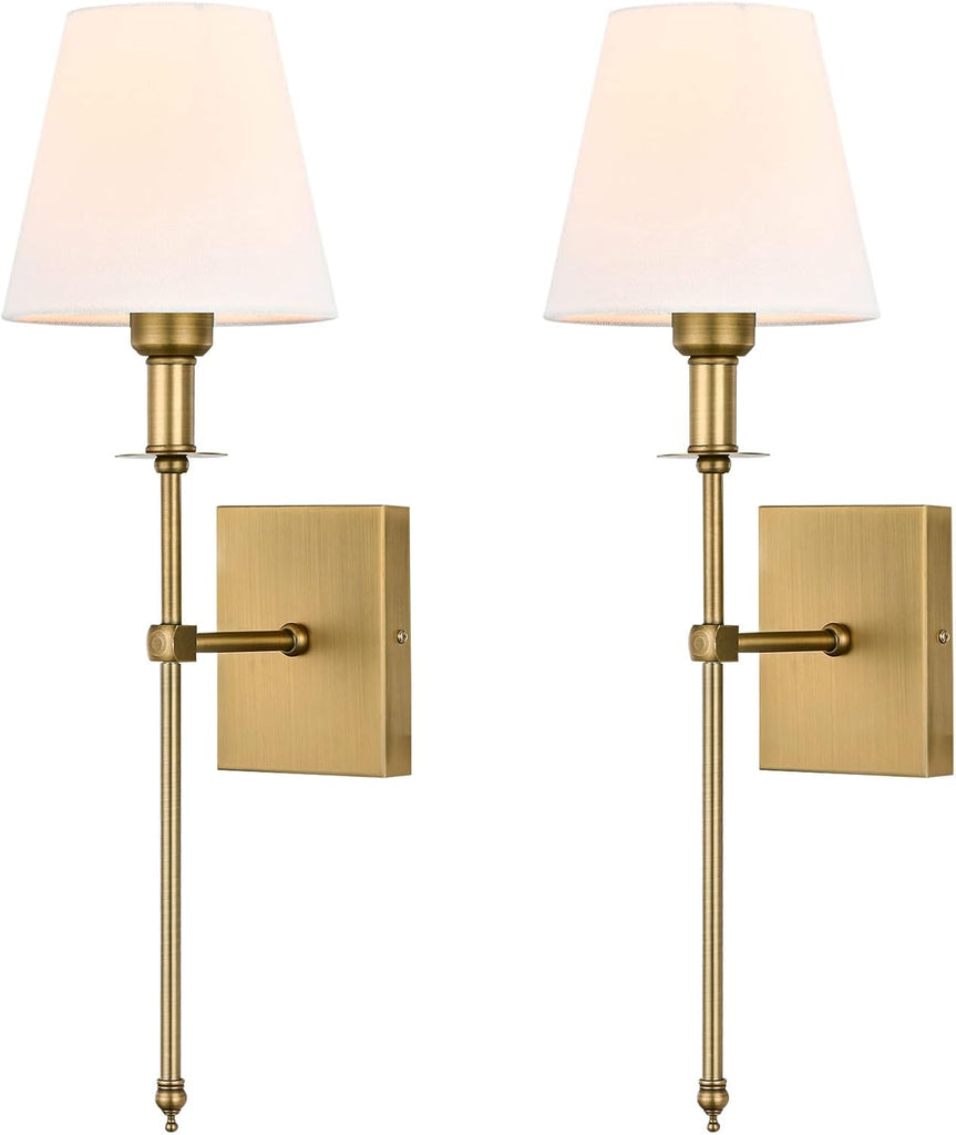 Hardwired Wall Sconces Set of 2 - Professional Installation Required - White Fabric Shade Indoor Wall Lamp Column