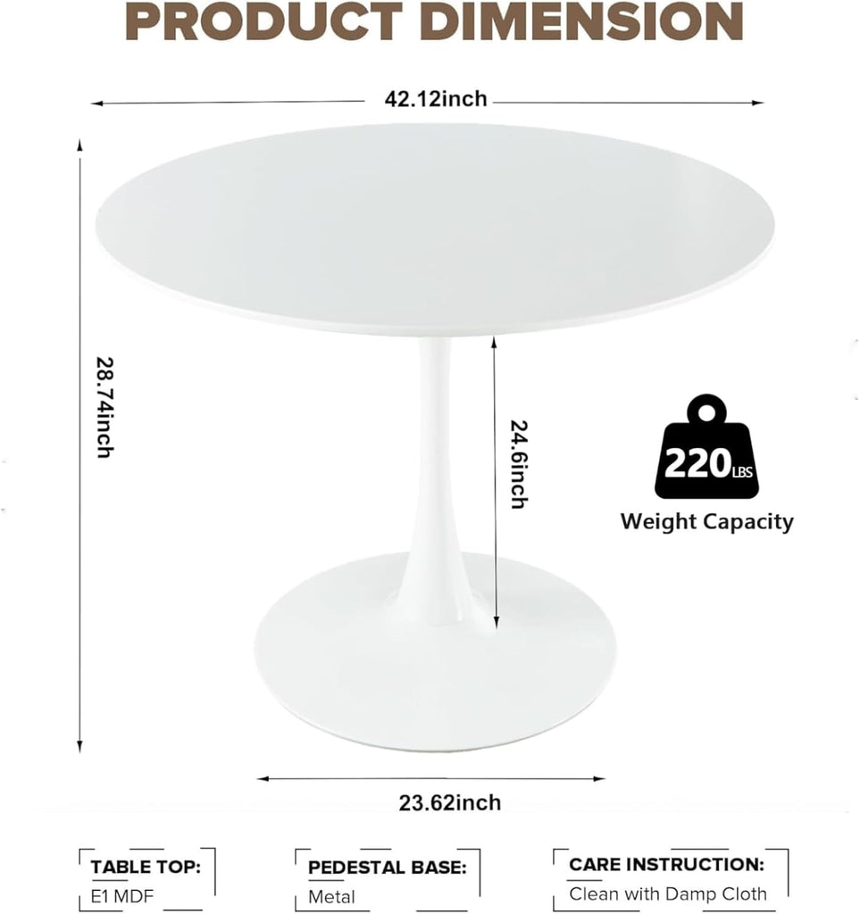 Inspired Saarinen Style Tulip Round Pedestal Dining Table — White, 42″ Round