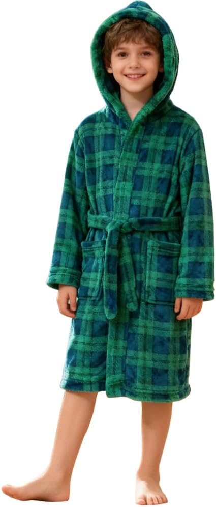 Boys Fleece Robe Toddler Hooded Plush Soft Bathrobe for Kids Sleepwear