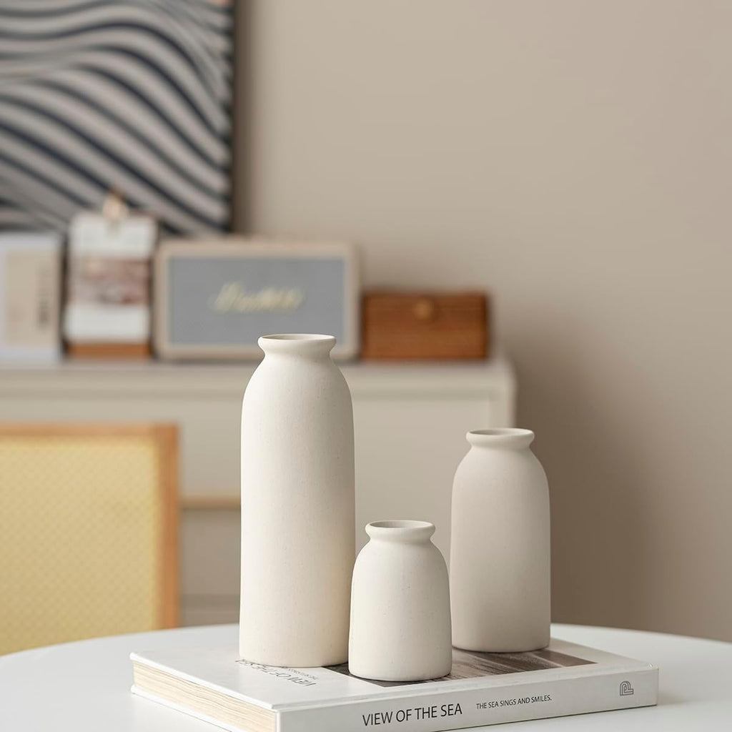 Ceramic Vase Set-3, Small Flower Vases for Decor, Modern Boho Farmhouse Style, Decorative Vases for Pampas Grass &