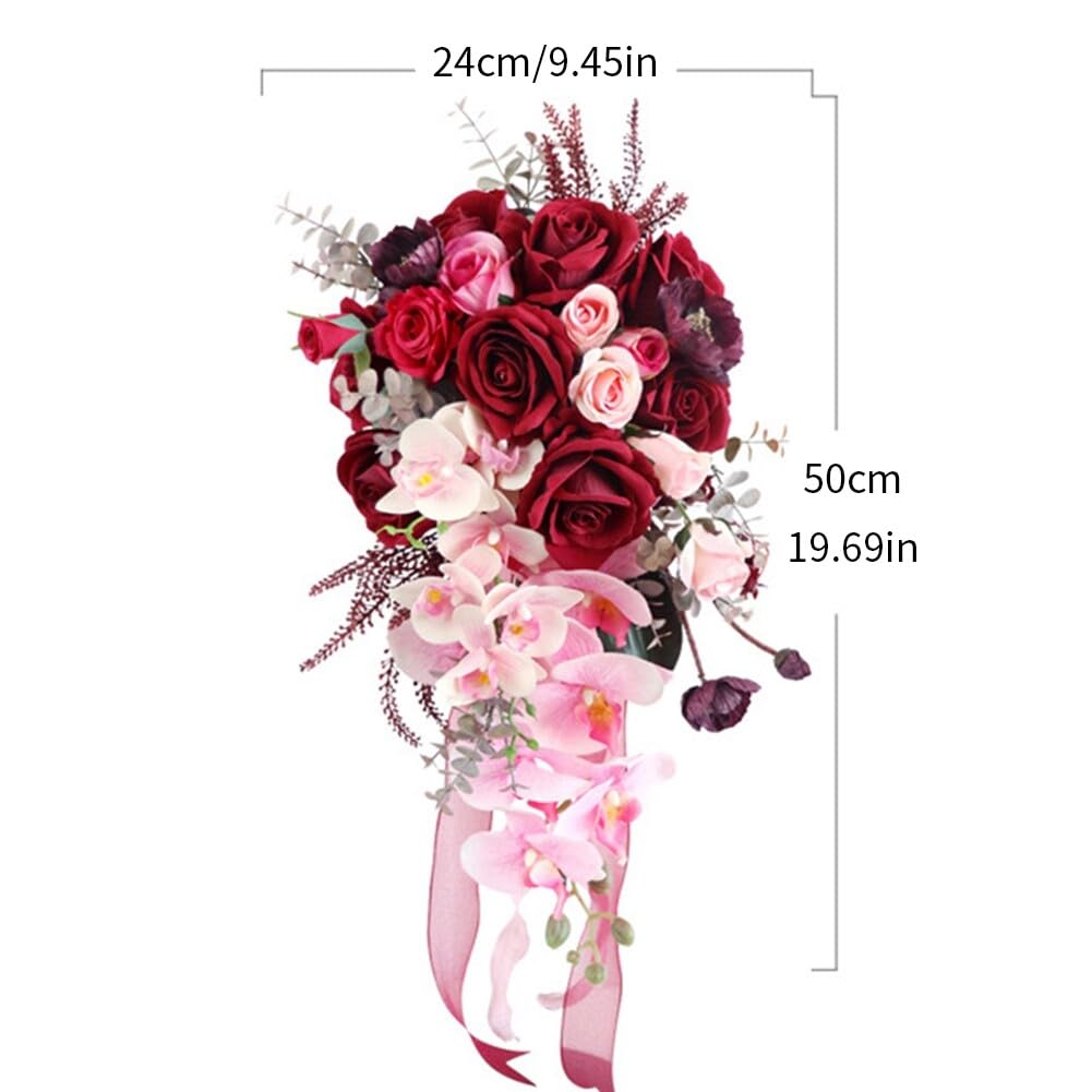 Wedding Bouquets Artificial Orchid Rose Flowers Wedding Bouquets for Bride Bridesmaid Holding Flower Cascading Bridal