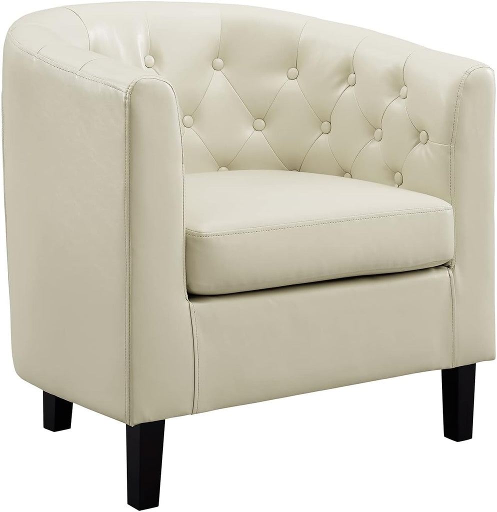 Emma Faux Leather Tufted Barrel Accent Chair - Cream
