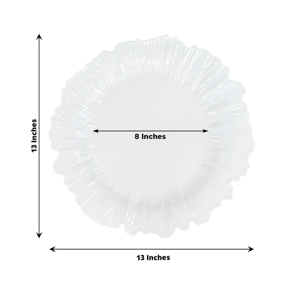 10 Pack Economy Plastic Charger Plates - 13" Pearl White Reef Rim Design Chargers for Weddings & Parties