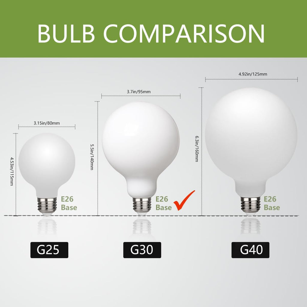 G30 LED Globe Light Bulbs, E26 Base, Neutral White 4000K, 2 Pack