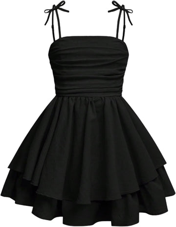 Girl's Flowy Ruched Layered Ruffle Smocked Summer Cami Dresses