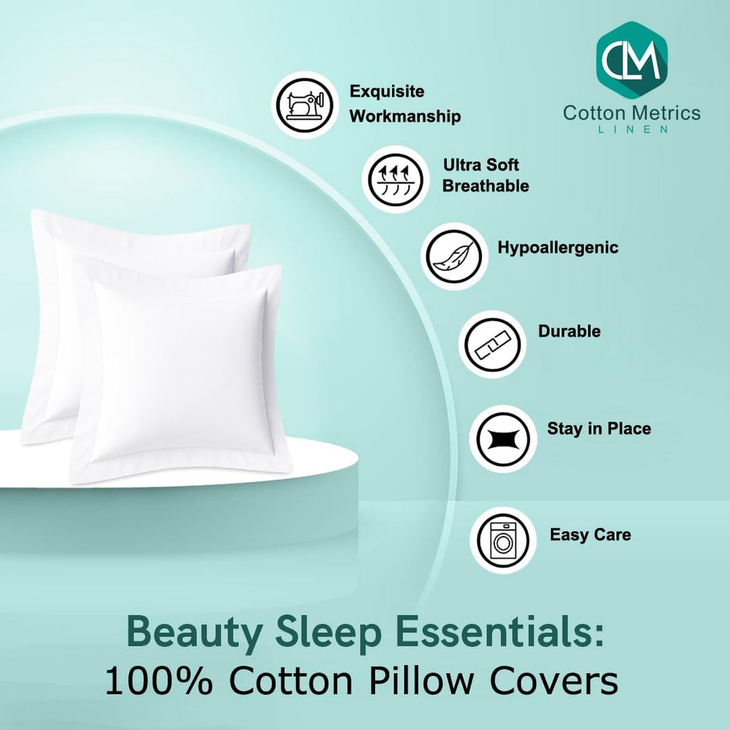 2 Pack Euro Pillow Shams 26x26 - 600 Thread Count 100% Organic Cotton White Square Pillow Covers with 2 Inch Flange