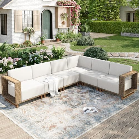 6-Piece Rattan Outdoor Patio Furniture Set with Thick Cushions for Backyard, Garden & Porch