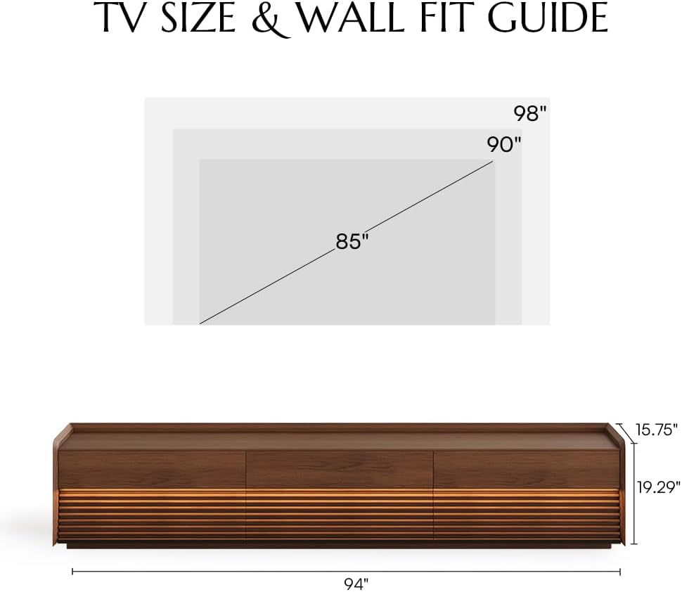 Mid Century Modern TV Stand, 94.49" Wood Media Console with Adjustable LED Light, Entertainment