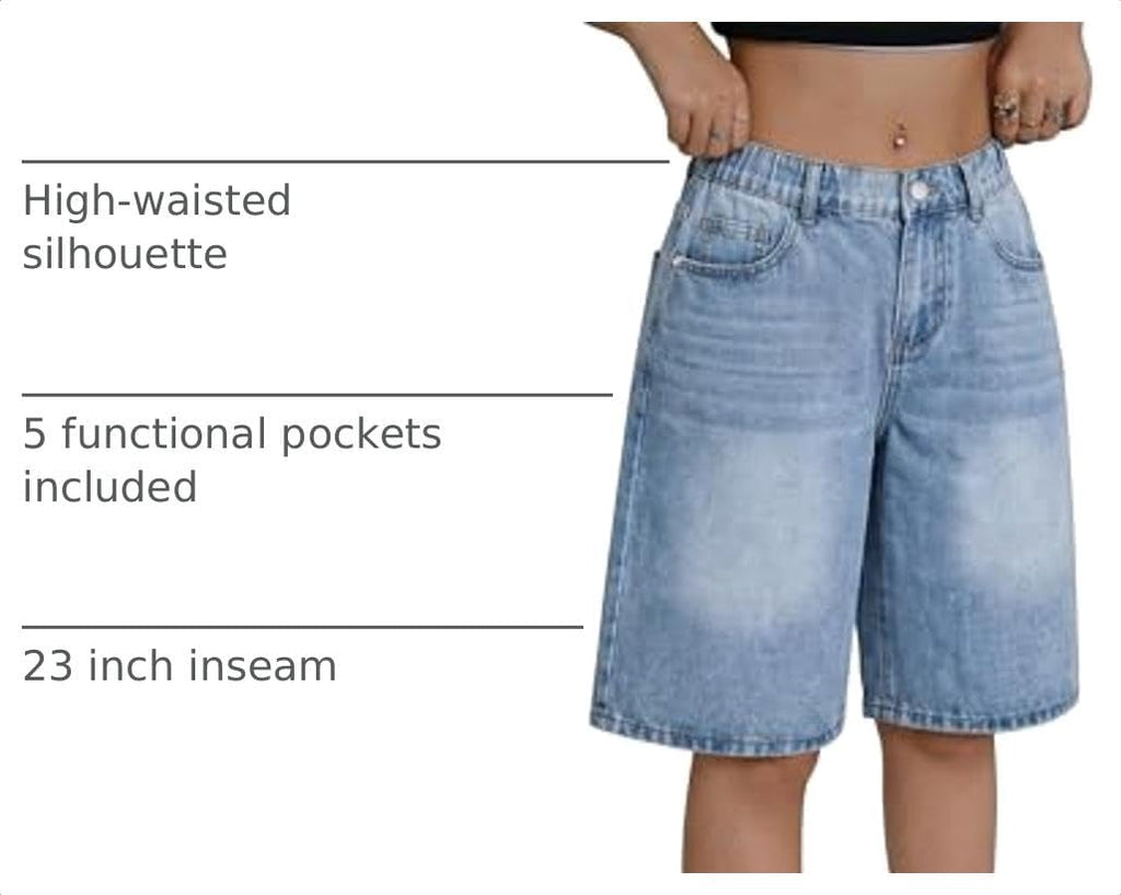 Girls Jean Shorts High Waisted Wide Leg Baggy Denim Shorts for Teen Trendy Y2k Vintage Bermuda Jorts