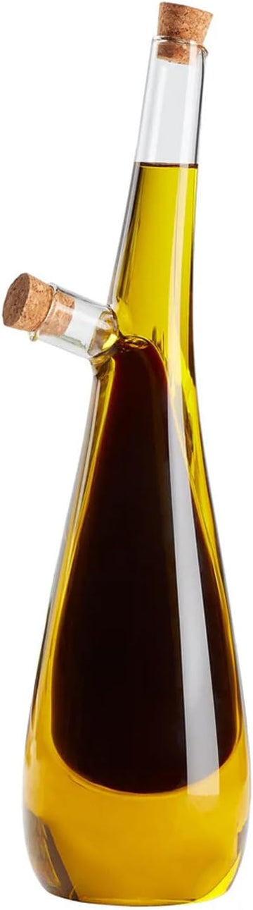 Oil and Vinegar Dispenser Set, 2 in 1 Olive Oil and Vinegar Cruet Dispenser Bottle with Cork Stoppers, Transparent