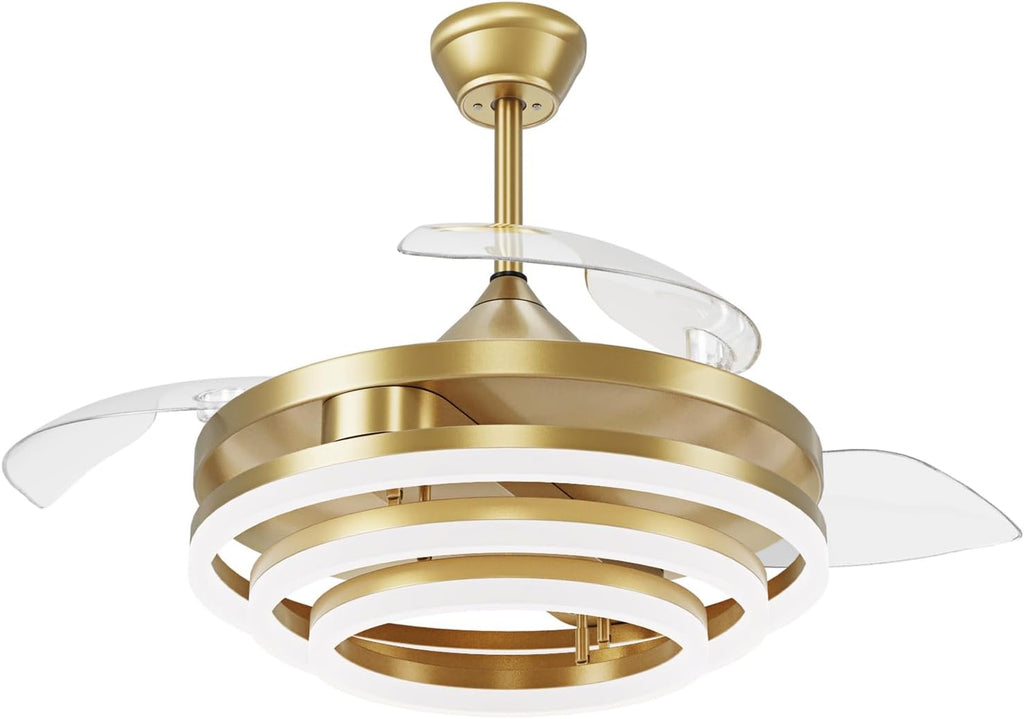 42'' Retractable Chandelier Ceiling Fan with Light, Gold