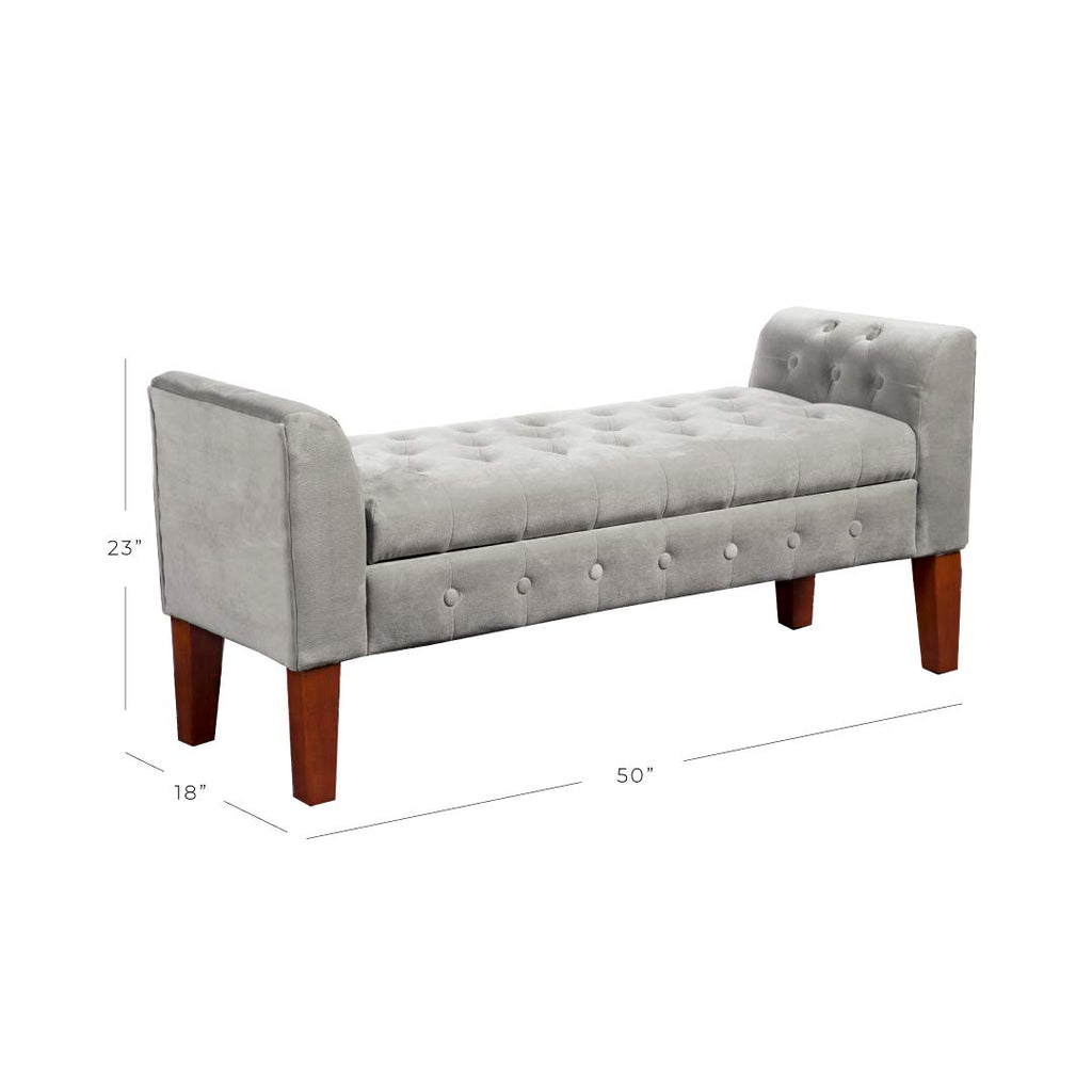 50" Velvet Tufted Storage Bench Settee - Grey