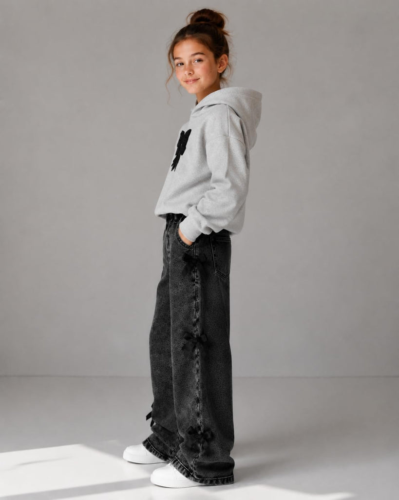 Tween Girls Clothes Bow Hoodie Sweatshirt Top + Jeans 2 Piece Outfit Set