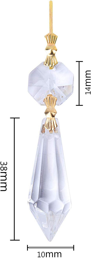 20 Pieces Replacement Clear Chandelier Icicle Crystal Prisms Octogan Crystal Bead for Lamp Decoration,38mm