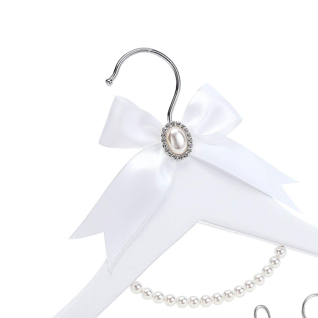 White Solid Wood Bridal Dress Hanger with Bridal Wire Lettering for Bridal Wedding Party Gift (White Hanger Silver