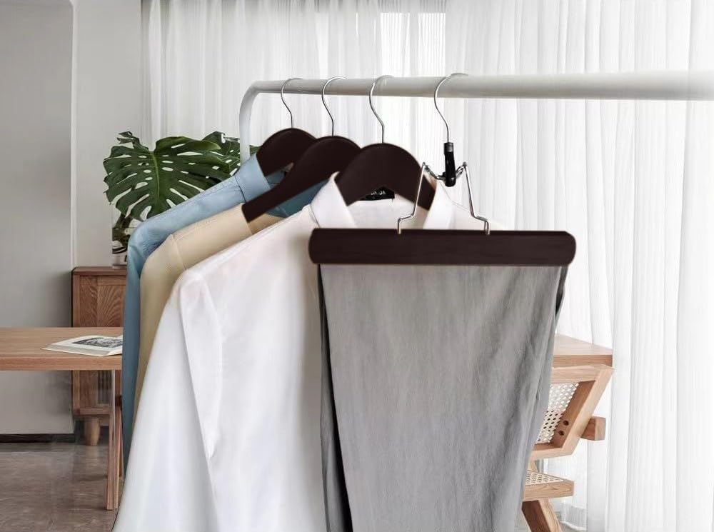 American Dream Wooden Pants Hangers - Wood Skirt Hangers - 6 Pack - for Men Shorts and Pants and Women Dress Clothes