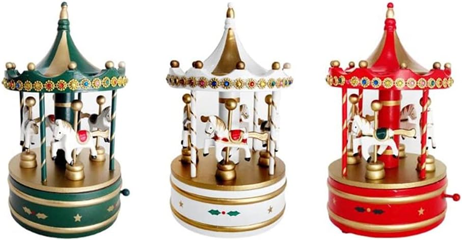 Wooden Classic Musical Carousel Music Box Cute Christmas Decorations (Color : C Size (A