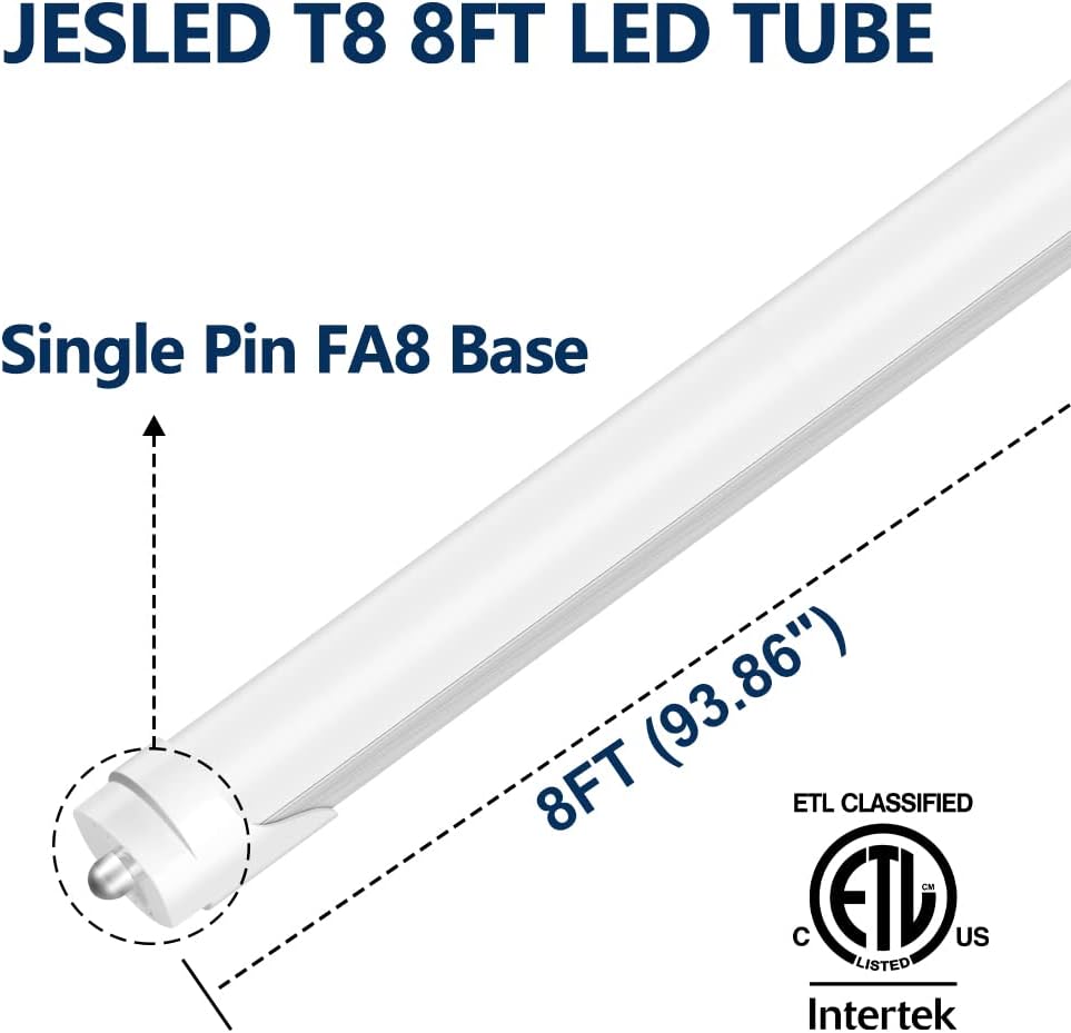 T8 T10 T12 8FT LED Tube Light Bulbs, 50W 6000LM, 5000K Daylight