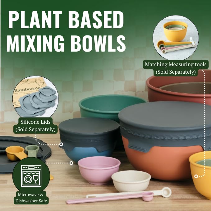 Mixing Bowls | 5 Piece Plant-Based Nesting Bowl Set | Matte Finish | Multi-Color | Dishwasher and Microwave Safe