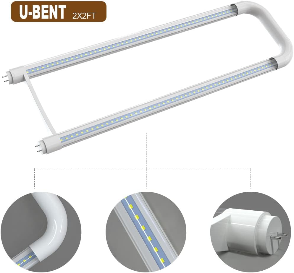 U Shaped LED Tube Lights, T8 T12, 18W(40W Equiv.), 6000K Super Bright, 2000LM, Fluorescent Light Tube Replacement