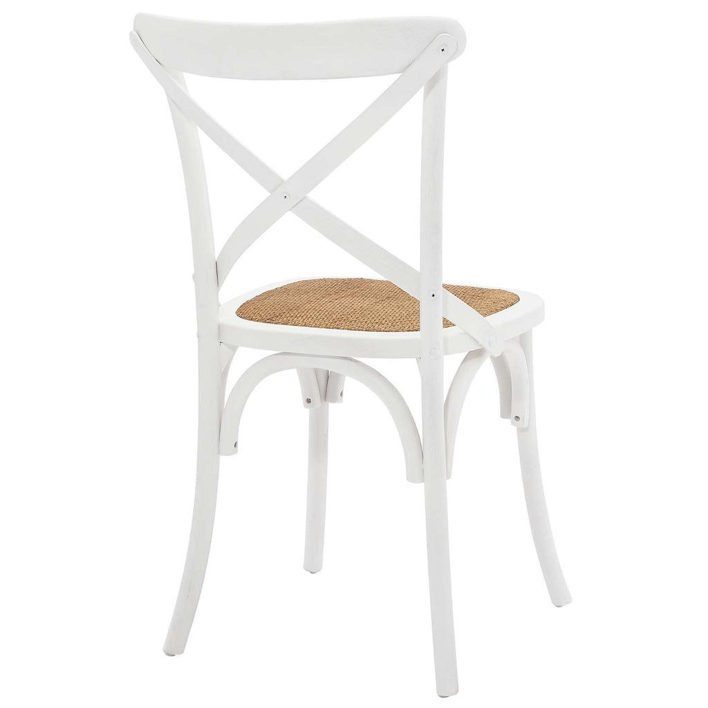 Gear Rustic Modern Farmhouse Elm Wood Rattan Dining Chair in White