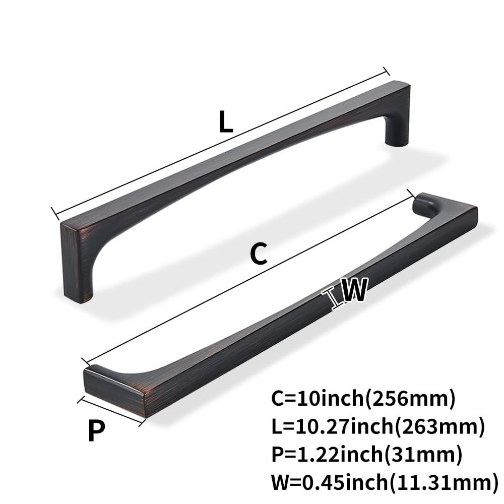2 Pack Solid Handles 10-Inch(256mm) Oil Rubbed Bronze Cabinet Pulls,Heavy Duty Venetian Bronze Handles Cupboards
