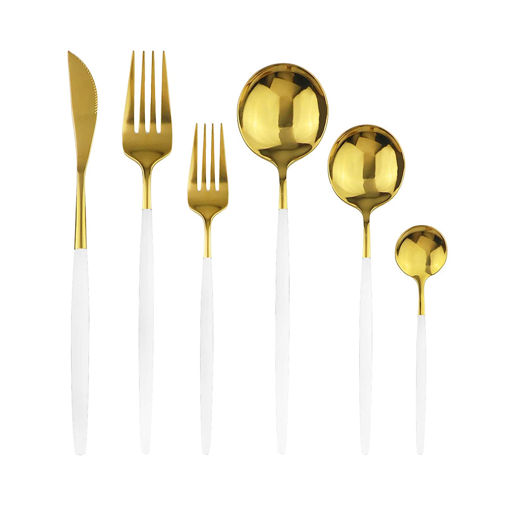 36-Pieces Silverware Mirror Polished Dinnerware Gold Flatware With White Handle, 18/0 Stainless Steel Cutlery Set
