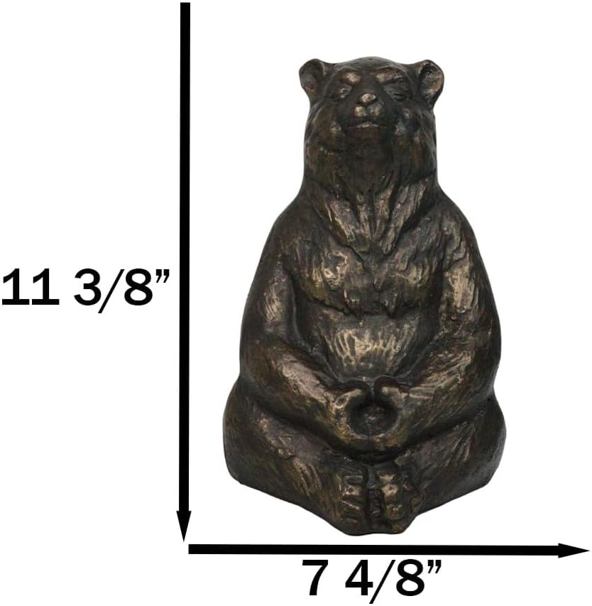 Aluminum Metal Whimsical Meditating Yoga Bear Garden Statue Rustic Wildlife Western Cabin Lodge Zen Bears Decor