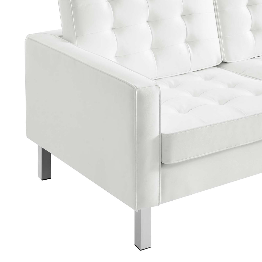 Loft Tufted Button Faux Leather Upholstered Sofa in Silver White